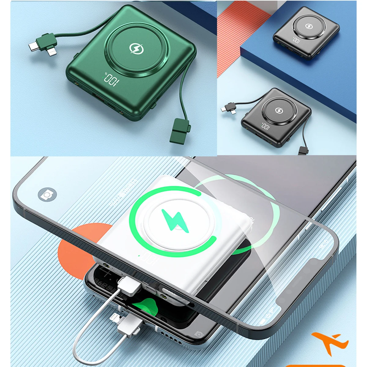 2 in1 Wireless Charging Pad with 4 Cables and Flashlight 1
