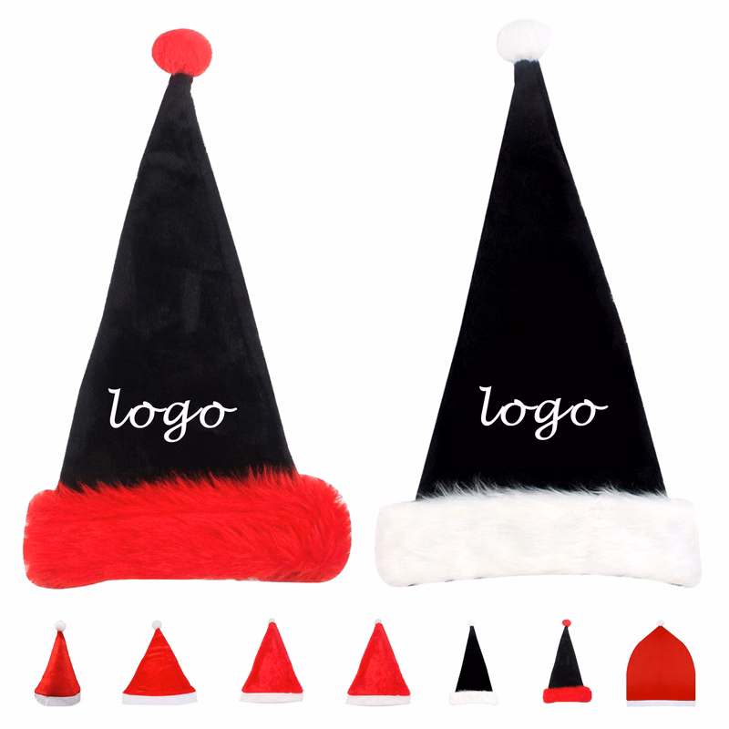 Red and black plush Christmas hat