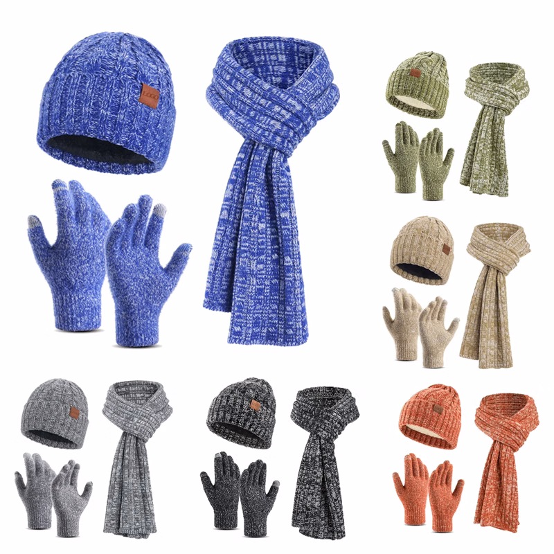 3-in-1 Winter Warm Knit  Hat Scarf  Gloves Set