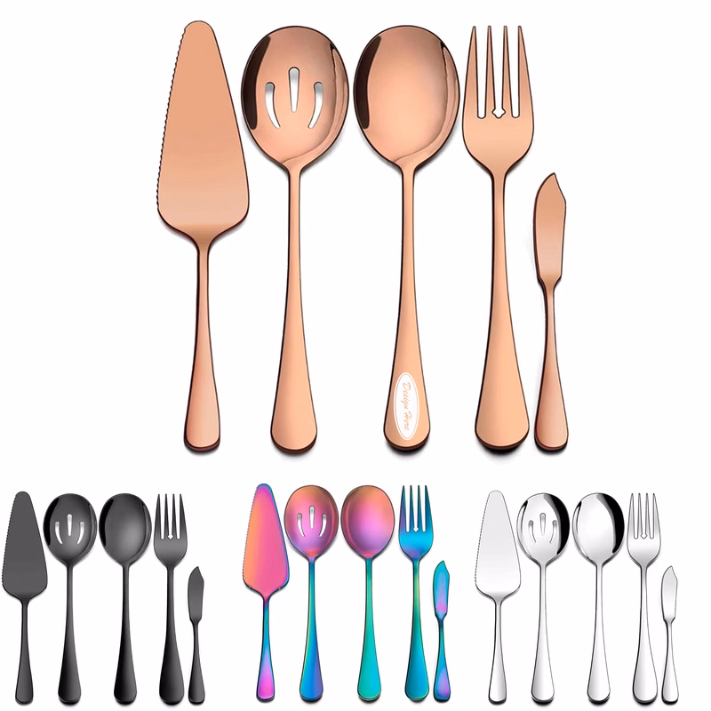 Utility Spoon and Fork for Self-Service in Stainless Steel