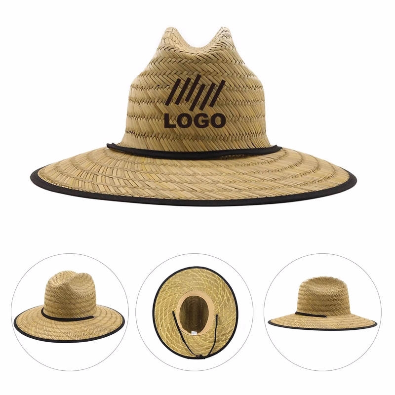Wide Brim Straw Lifeguard Hat Full Color Patch & Underneath