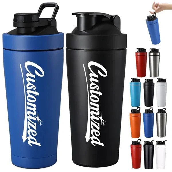 Custom 30 oz Stainless Steel Shaker Bottle with Flip Lid & Handle — Fitness Promo, custom water bottle with logo imprint 1