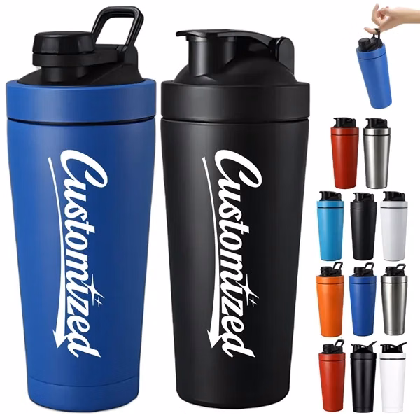 Custom 30 oz Stainless Steel Shaker Bottle with Flip Lid & Handle — Fitness Promo