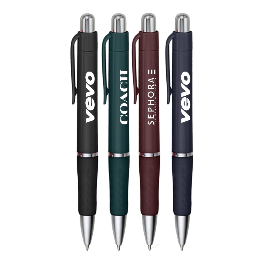 Union Printed - Rigid - Solid Colored Ballpoint Click Pen with Matching Rubber Grip 1