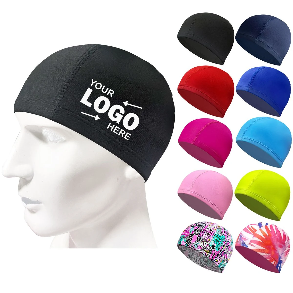MOQ 50 Multicolored Polyester Material Swimming Cap 1