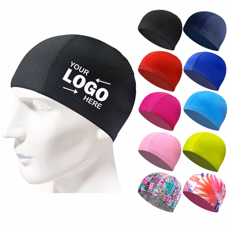 MOQ 50 Multicolored Polyester Material Swimming Cap