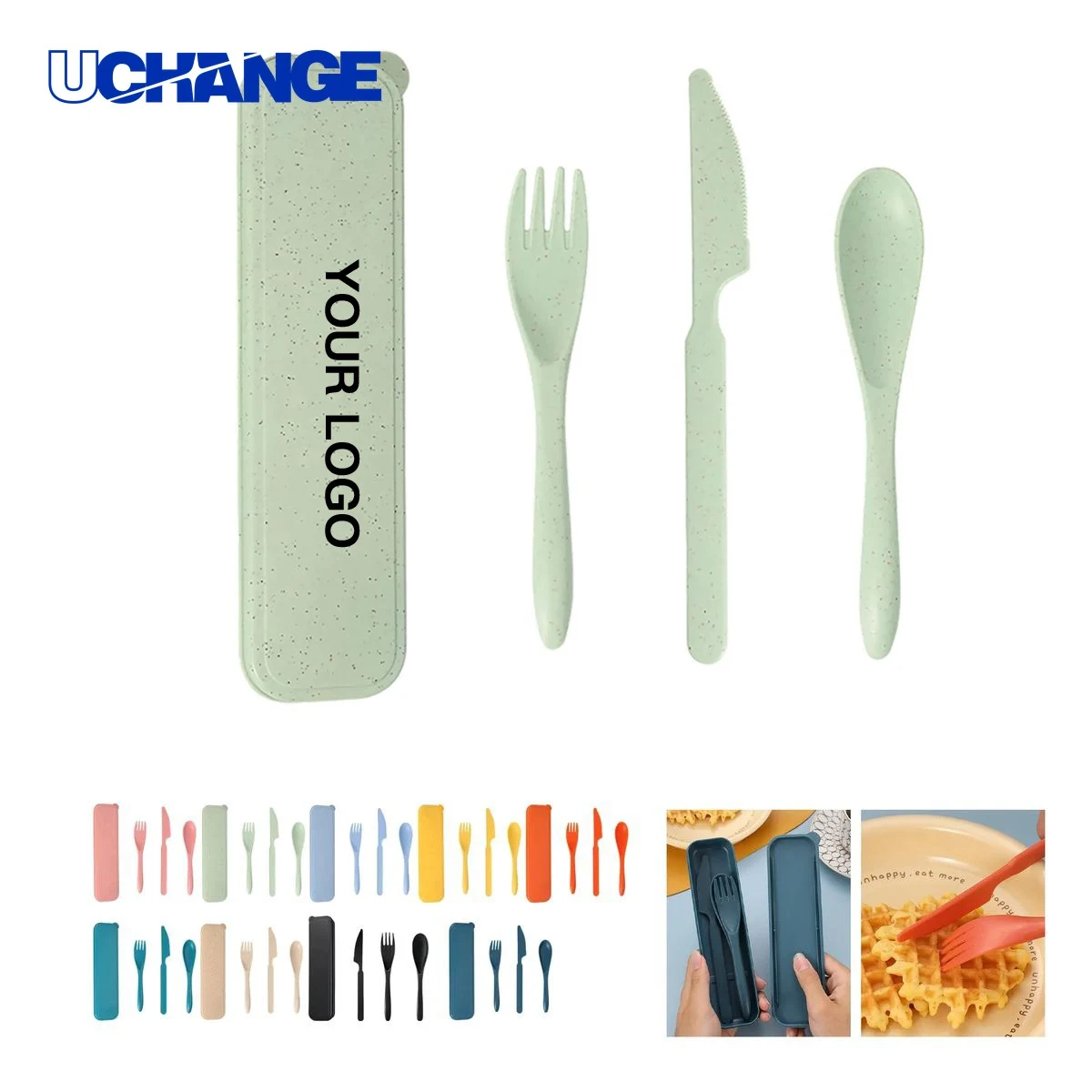 Portable Wheat Straw Flatware Box Case for Travel 1