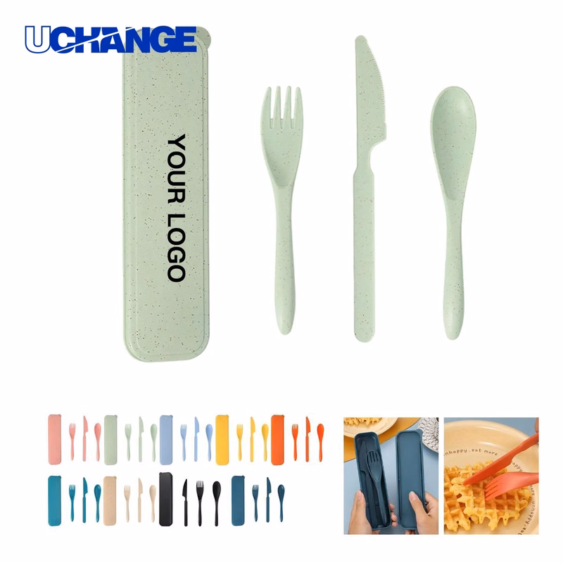 Portable Wheat Straw Flatware Box Case for Travel