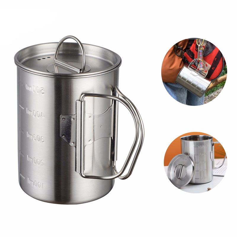 17oz Camping Stainless Steel Folding Cup w/ Lid