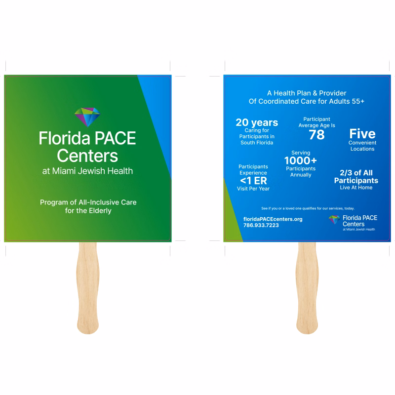 Full Color Printed Paper Fan with Wooden Handle