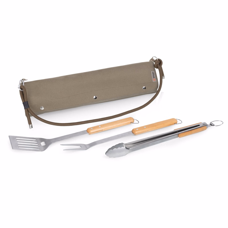 BBQ Roll Up 3 Piece Set with Beechwood Tools