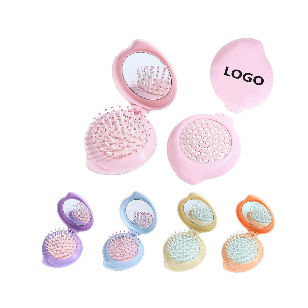 Peach Shape Folding Hair Brush With Mirror 1