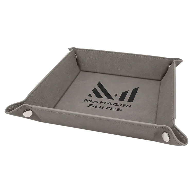 6" x 6" Gray Leatherette Snap Up Tray with Silver Snaps 1