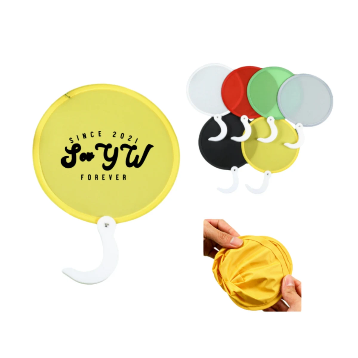Foldable Round Polyester Hand Fan With Handle 1