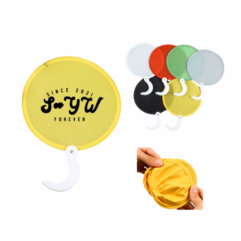 Foldable Round Polyester Hand Fan With Handle