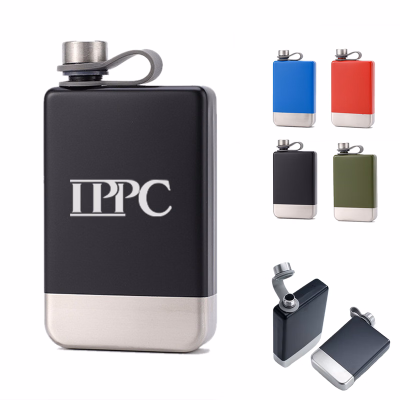 Slim Stainless Steel Flask with Tethered Cap - 9 oz