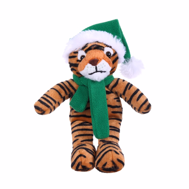 Soft Plush Stuffed Tiger with Christmas Hat and Scarf