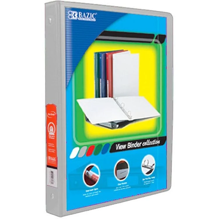 3-Ring View Binder - 0.5" Gray 2 Pockets 1