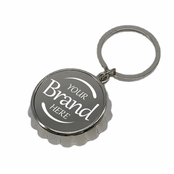 Custom Silver Zinc Alloy Bottle Cap Opener Keychain — Beer Lover Corporate Gift