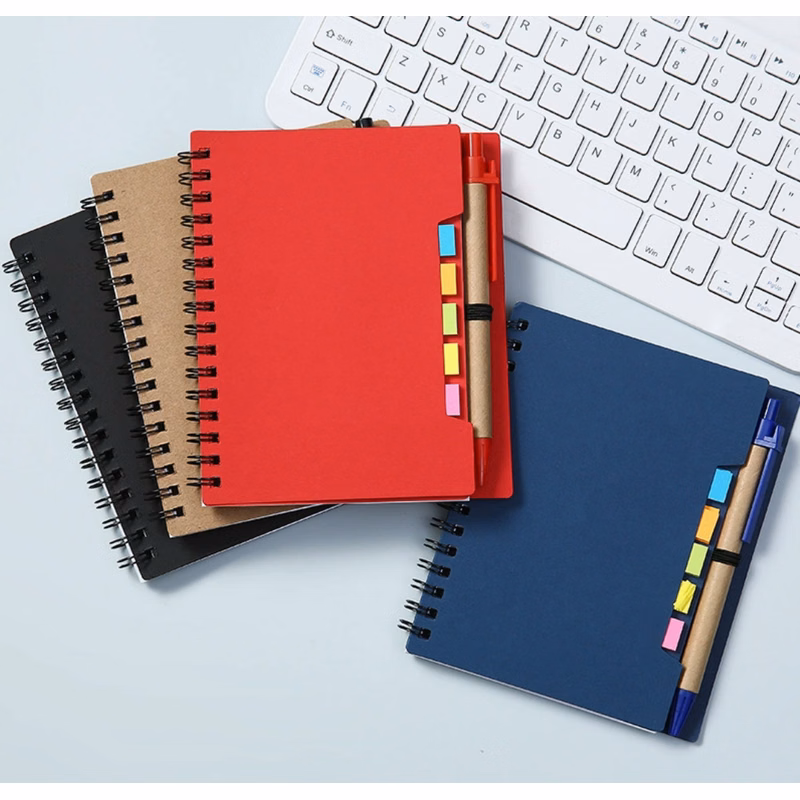 Spiral Notebook Kraft Paper Cover Notepad With Pen