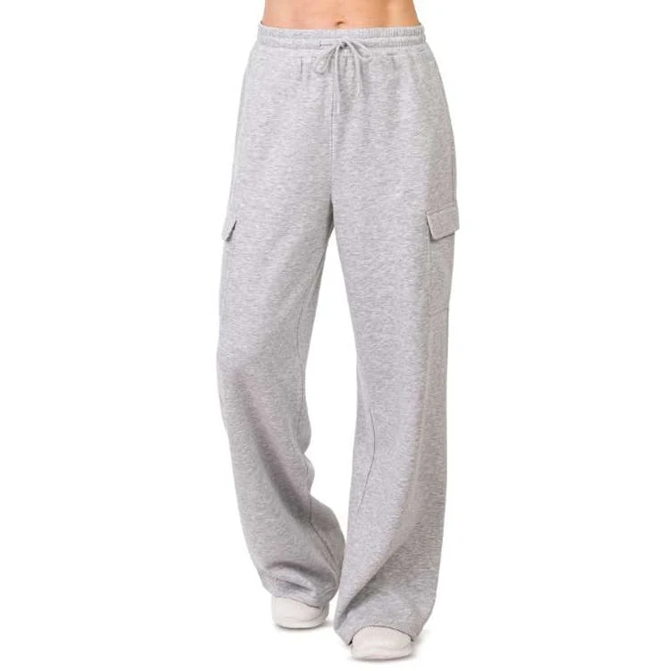 Ladies Fleece Cargo Pants - Large Heather Gray 1