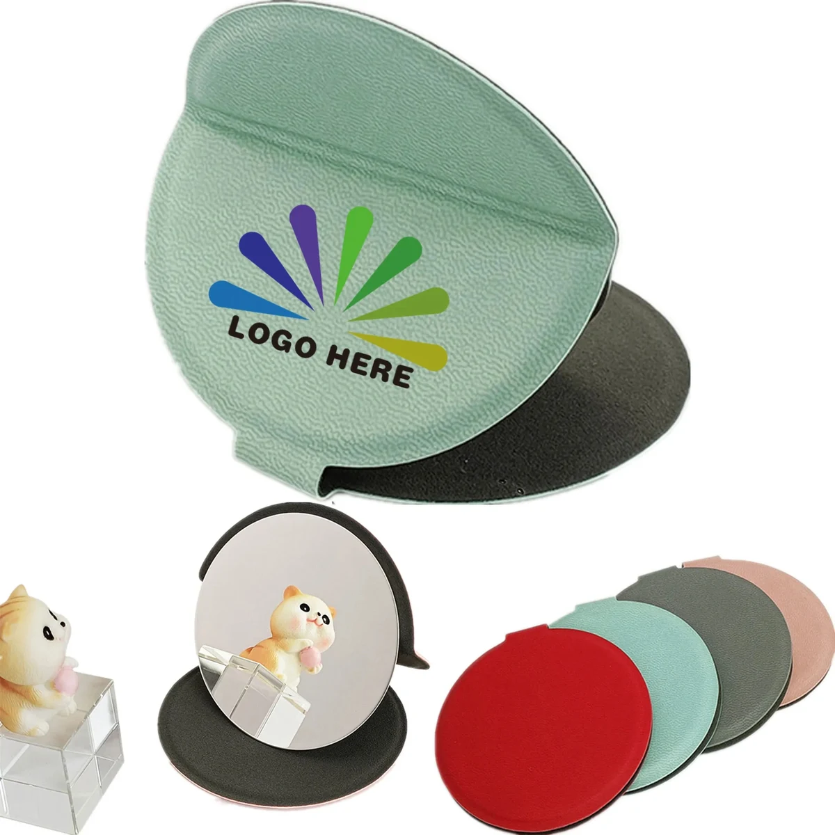 Mini Folding Makeup Mirror with PU Leather Case Cover 1