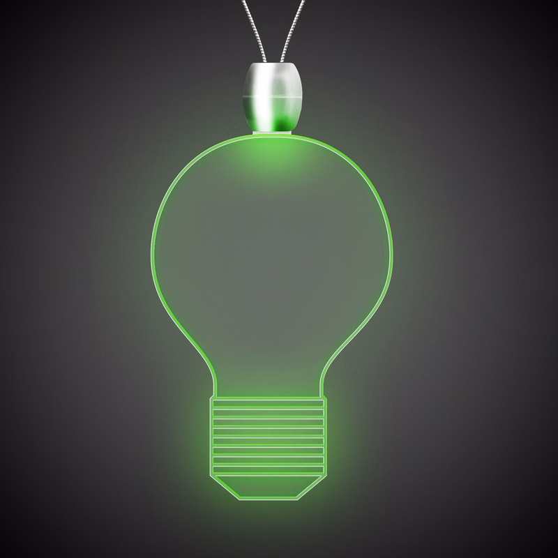 Light Bulb Green Light-Up Acrylic Pendant Necklace