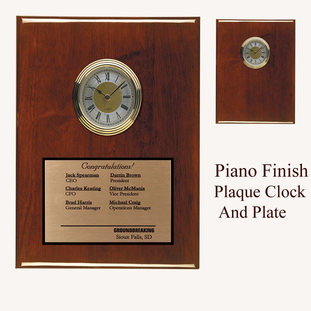 ROSEWOOD PIANO FINISH QUARTZ CLOCK PLAQUE 1