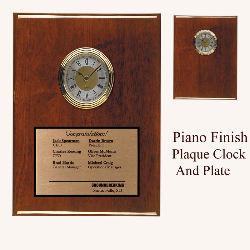ROSEWOOD PIANO FINISH QUARTZ CLOCK PLAQUE