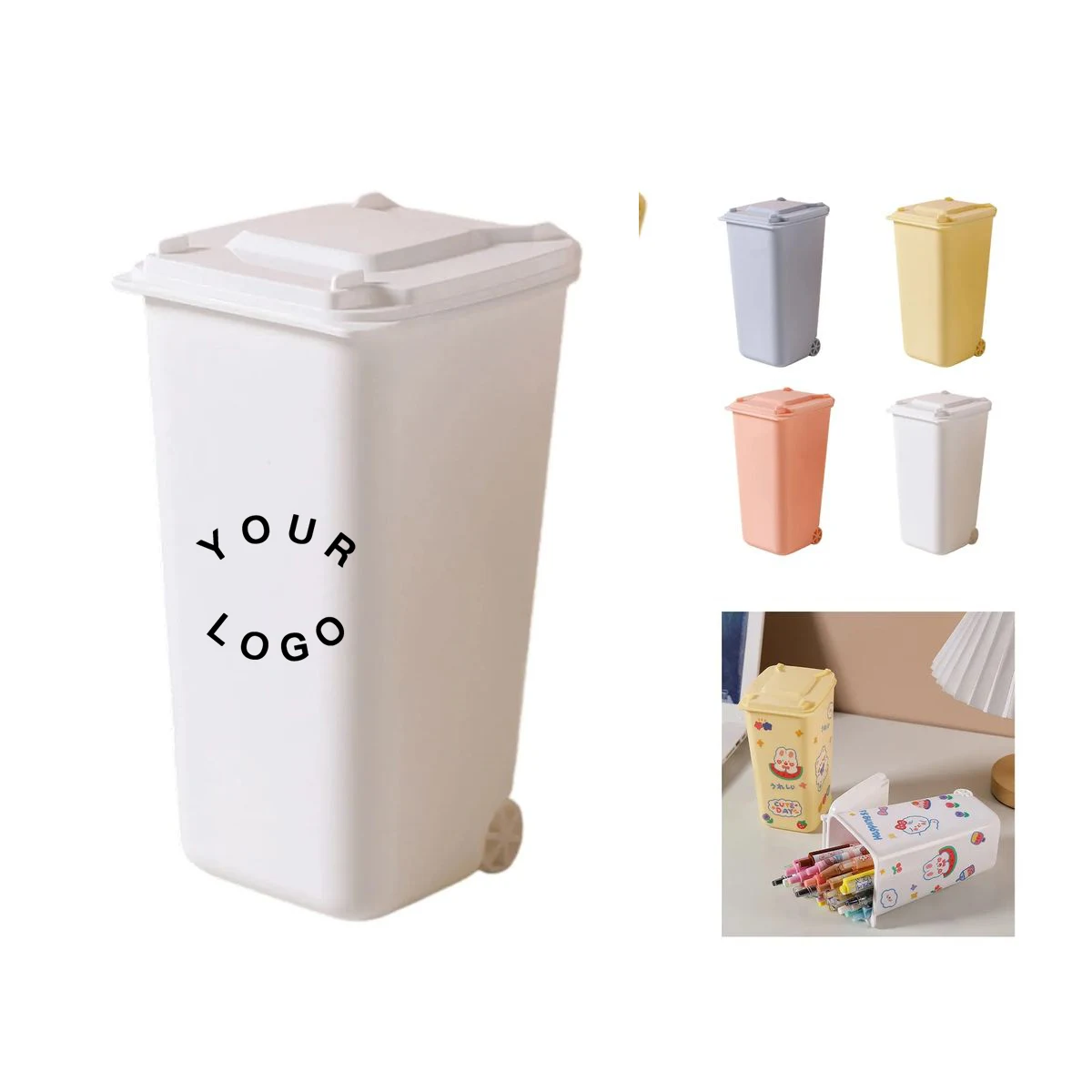Fun Trash Can Shaped Pen Holder, custom desk accessory with logo imprint 1