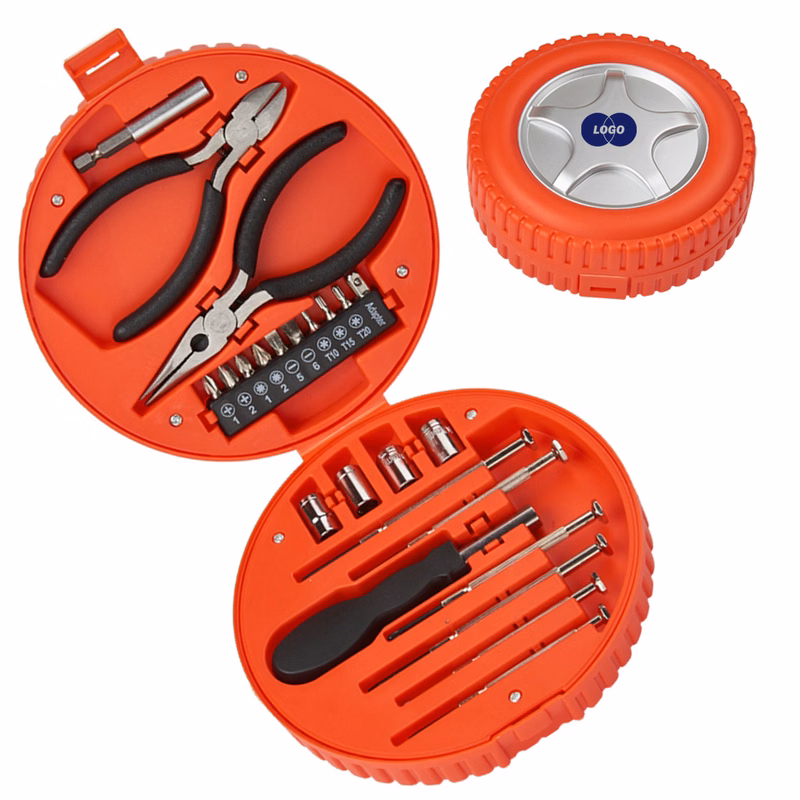 Round Compact Tool Kit with Tire Design