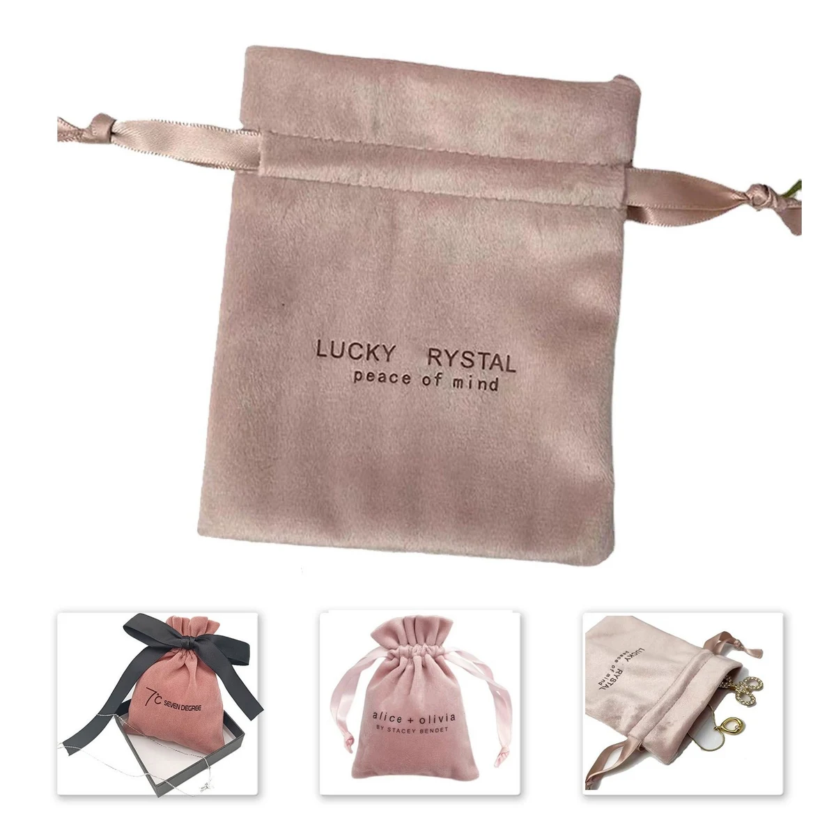 New Pink Velvet Drawstring Pouch 1