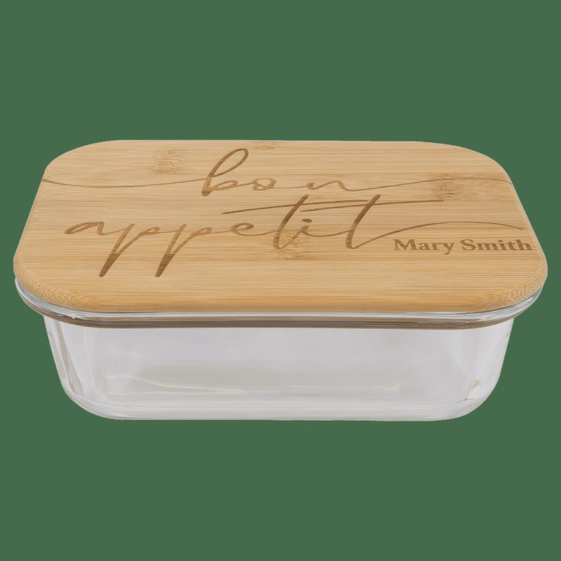 21 oz Clear/Bamboo Rectangle Glass Container with Lid