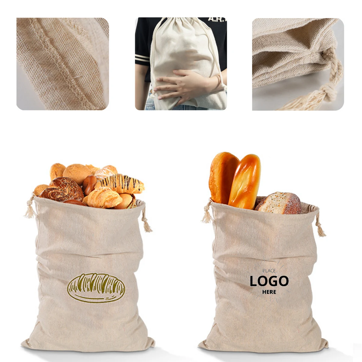 MOQ 20pcs Customizable Reusable Linen Bread Bag 1