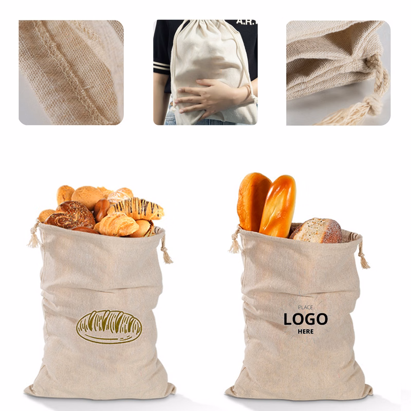 MOQ 20pcs Customizable Reusable Linen Bread Bag