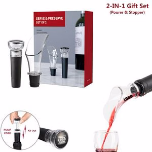 2 In Vacuum Seal Wine Bottle Pourer And Stopper Set