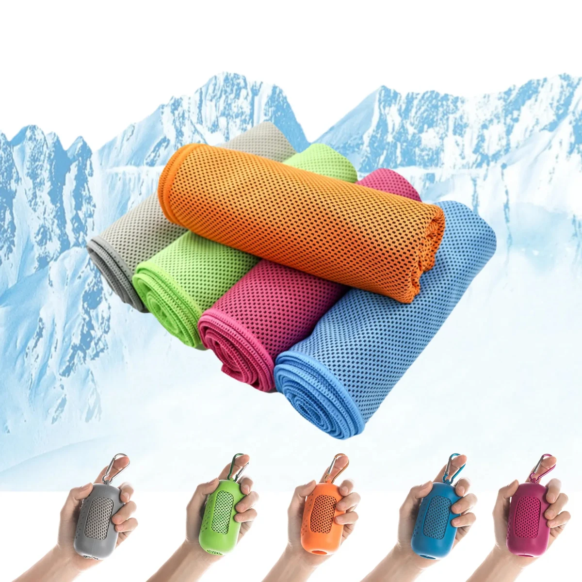 Thickened Cooling Towels with Silicone Box and Carabiner 1
