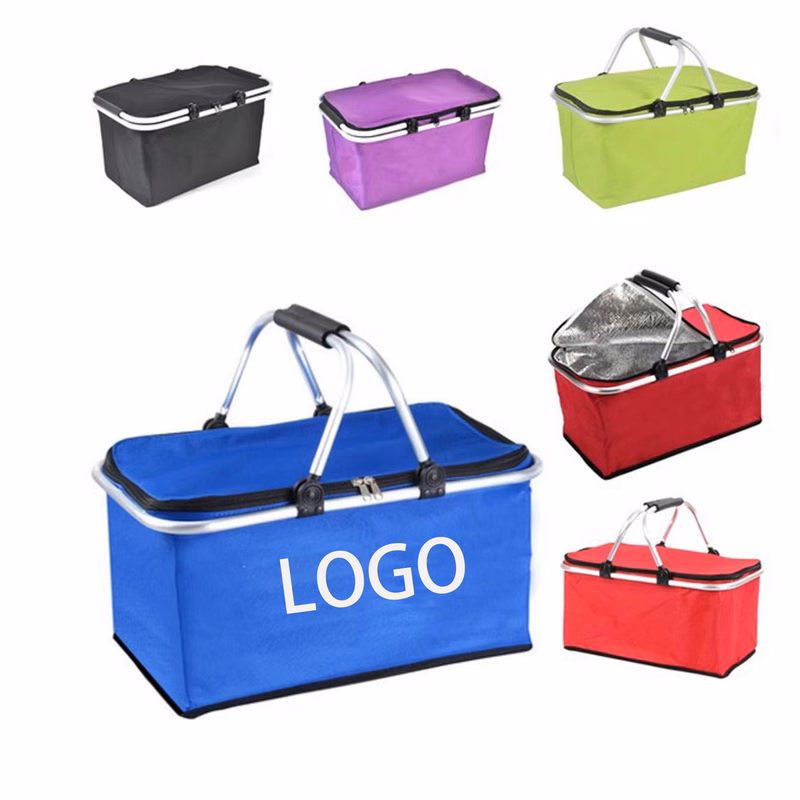 Topline Insulated Foldable Collapsible Picnic Basket w/ Aluminium Carrying Handle