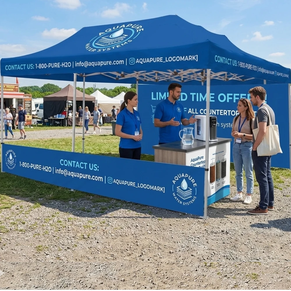 Custom Canopy Tent 20 x 20 (Topper + Hardware + Full Single Side Backwall + Front Wall) 1