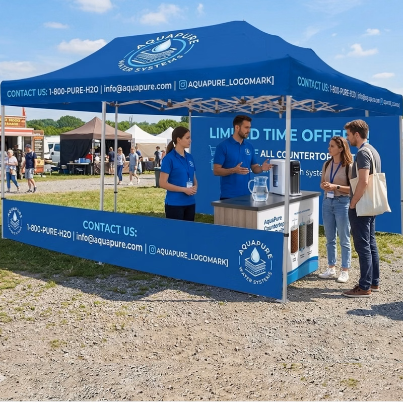 Custom Canopy Tent 20 x 20 (Topper + Hardware + Full Single Side Backwall + Front Wall)