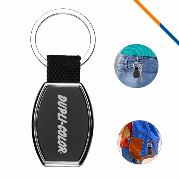 Custom Canvas Shield Key Tag with Double-Sided Center Plate — Professional Branding