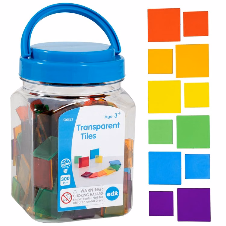 Transparent Square Tiles - 300 Pack Assorted Colors