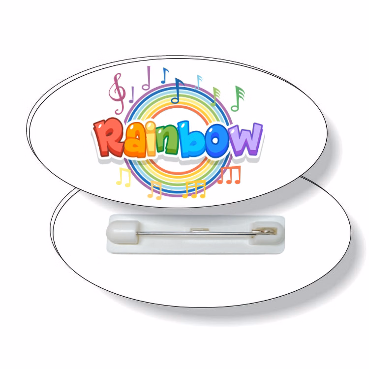.050 White Plastic Badge with Safety Pin / oval (1.5" x 3") 4CP