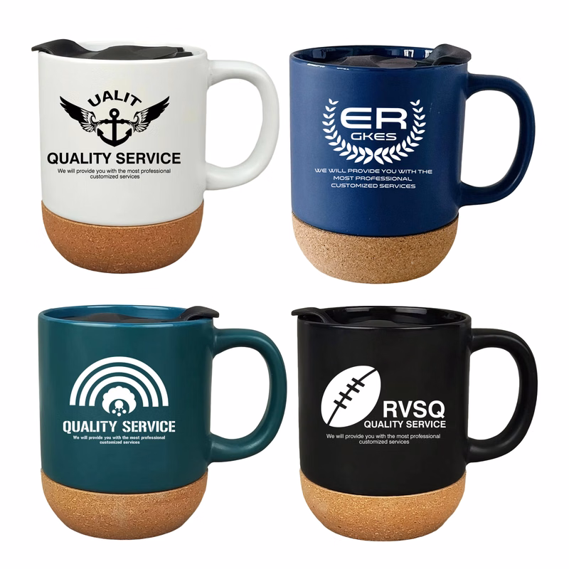 Insulated 12OZ Cork Base Ceramic Coffee Mug With Splash-Proof Lid & Handle