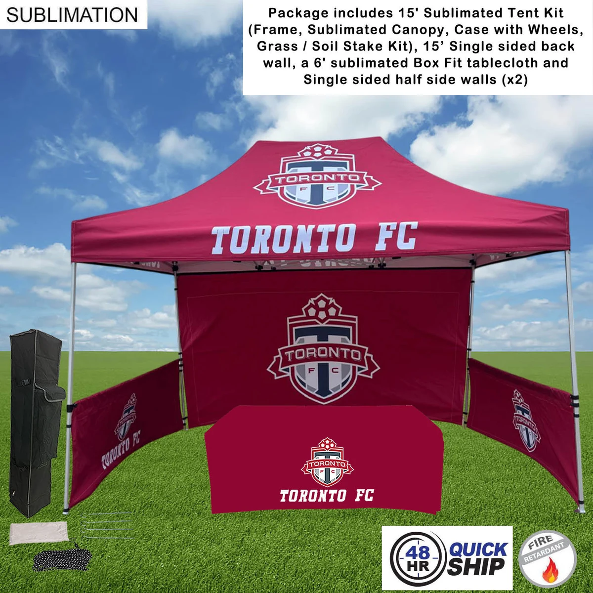 48Hr Quick Ship - Supreme Event Package, 10' Tent, 15' Backwall, 2 Half sidewalls, 6' Box Tablecloth 1