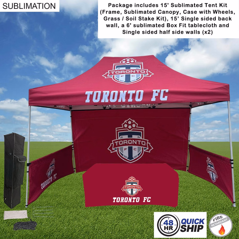 48Hr Quick Ship - Supreme Event Package, 10' Tent, 15' Backwall, 2 Half sidewalls, 6' Box Tablecloth