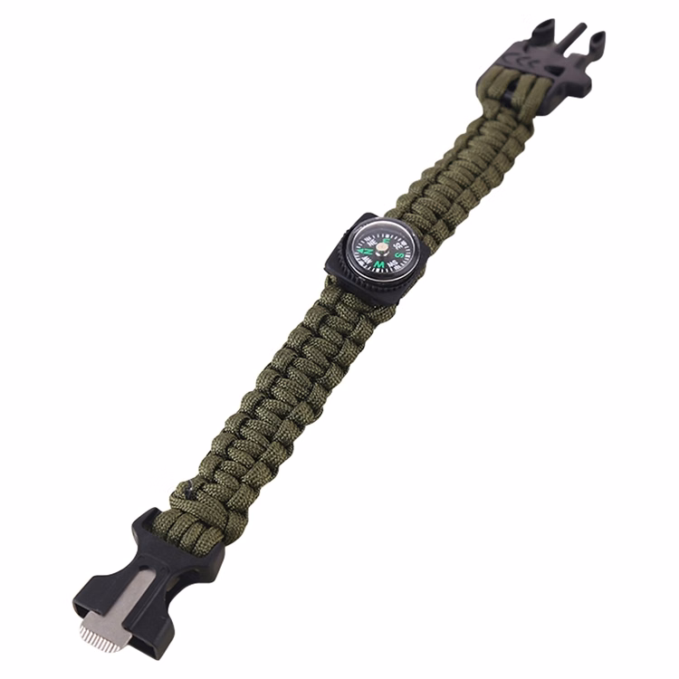 Green Survival Paracord Bracelet with Whistle & Flint Fire Starter