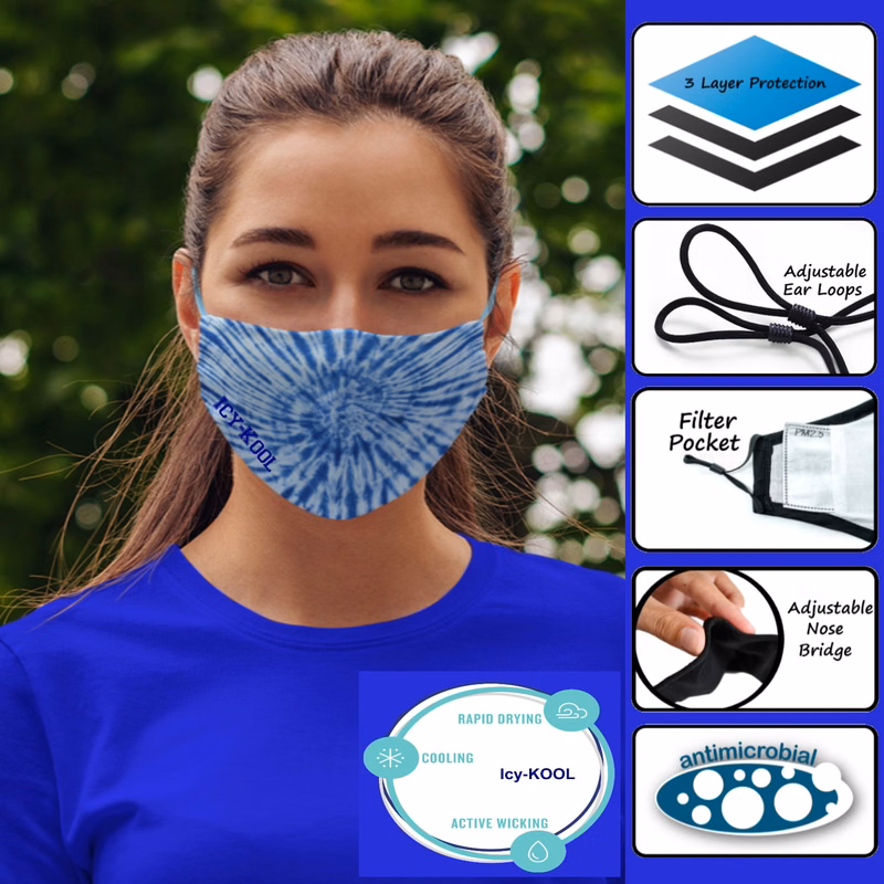 3-Ply Icy Cool Face Mask w/Adjustable Ear Loops - Icy-Kool Cooling