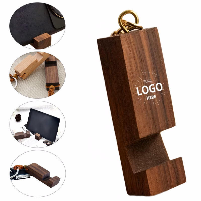 Compact Wooden Smartphone Support Key Fob