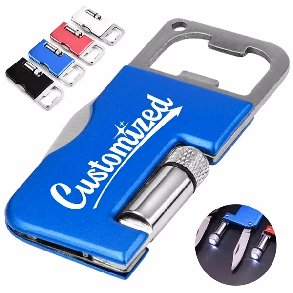 Custom Metal Multi Function Tool with Knife and LED Flashlight — Compact Outdoor Promo